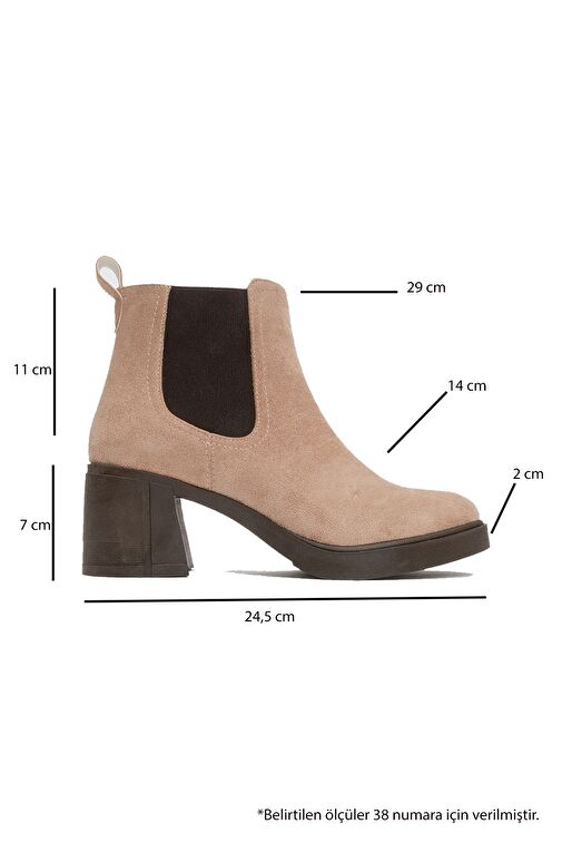 LOVES Bej Süet Lastikli Kadın Kalın Topuklu Bot - Görsel 5