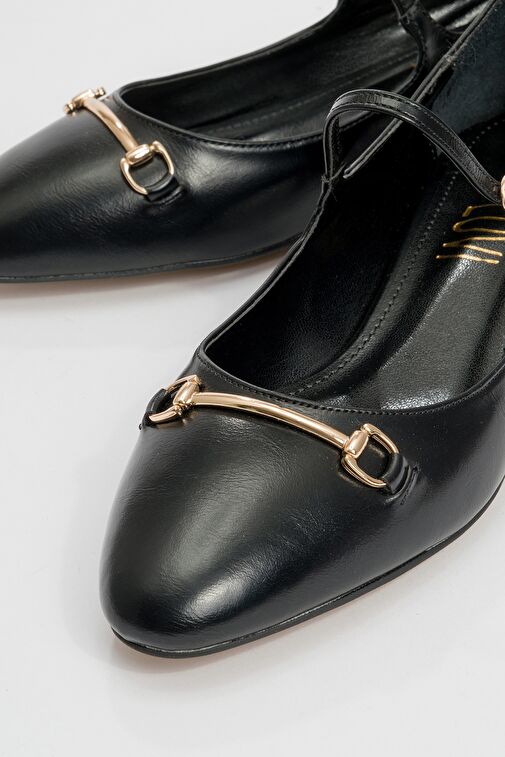 OJEN Siyah Cilt Kadın Kısa Topuklu Ayakkabı - Görsel 4