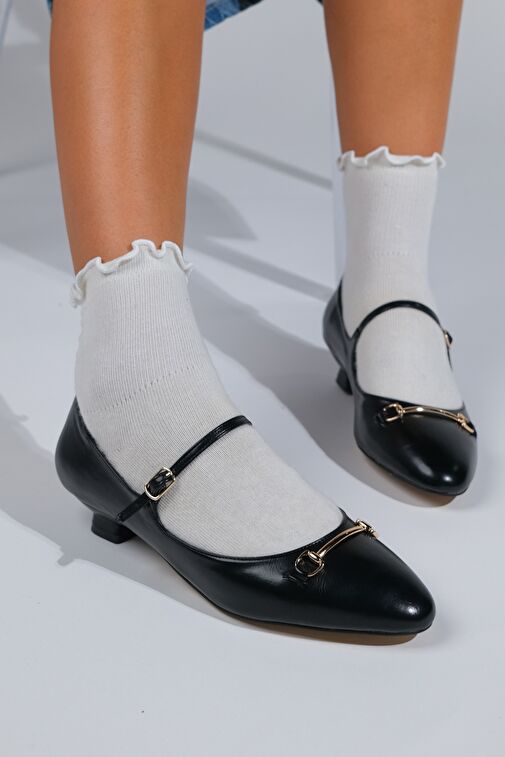 OJEN Siyah Cilt Kadın Kısa Topuklu Ayakkabı - Görsel 6