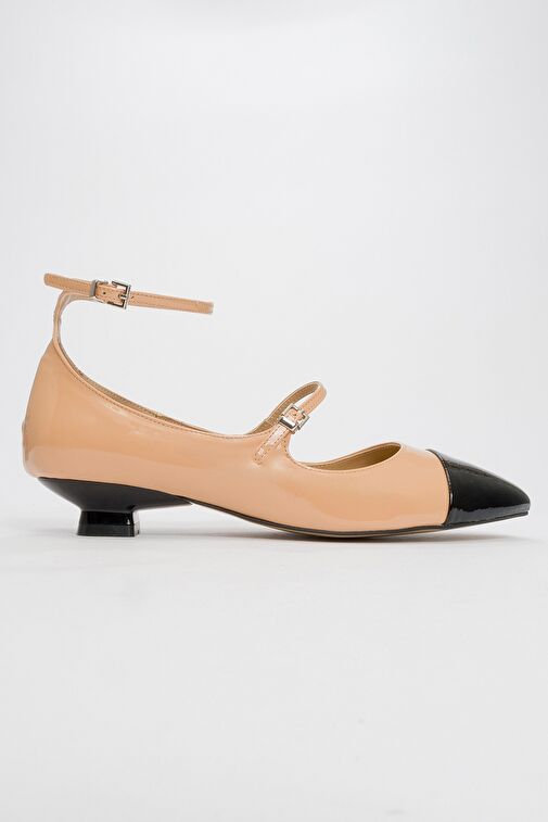 USTER Koyu Bej Siyah Rugan Kadın Kısa Topuklu Ayakkabı - Görsel 5