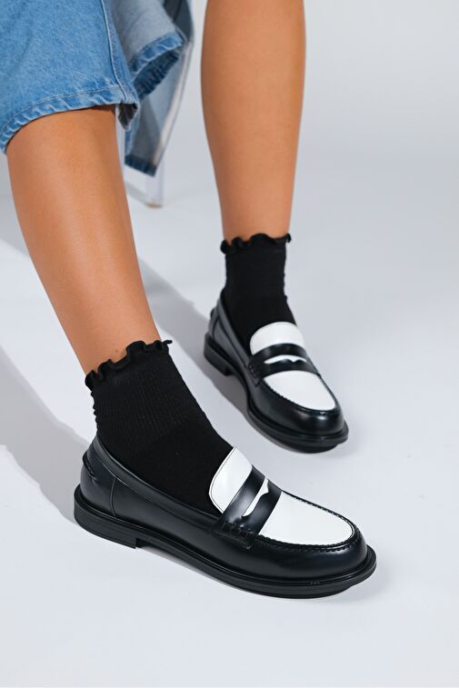 CHOOS Siyah Beyaz Kadın Loafer Ayakkabı - Görsel 3