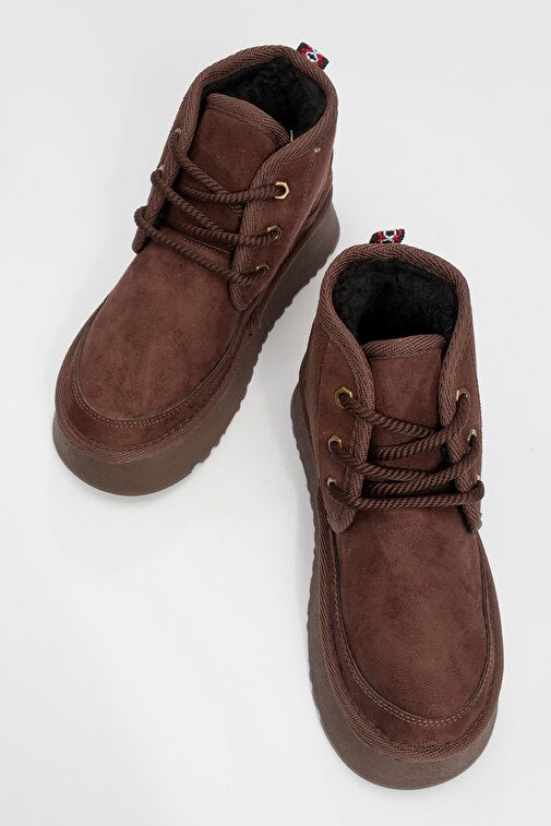 OVELA Kahve Süet Kalın Taban Bağcıklı Kadın Spor Bot - Görsel 3