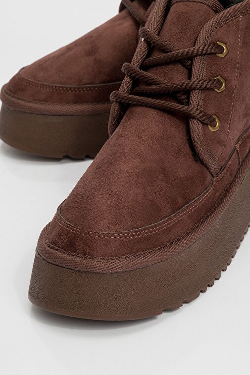 OVELA Kahve Süet Kalın Taban Bağcıklı Kadın Spor Bot - Görsel 4