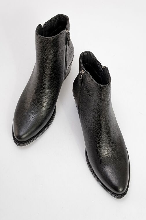 JAYER Siyah Floter Hakiki Deri Fermuarlı Kadın Topuklu Bot - Görsel 3