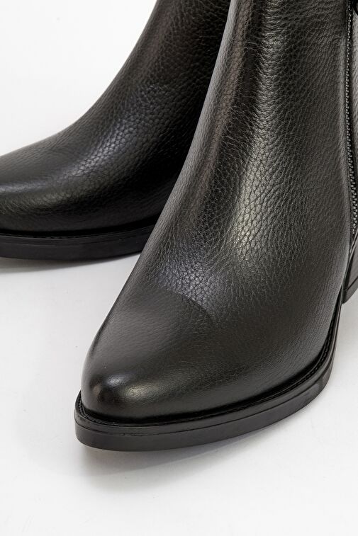 JAYER Siyah Floter Hakiki Deri Fermuarlı Kadın Topuklu Bot - Görsel 4