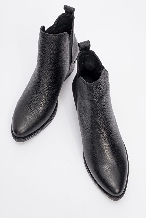 DOVENA Siyah Floter Hakiki Deri Lastikli Kadın Topuklu Bot - Görsel 3