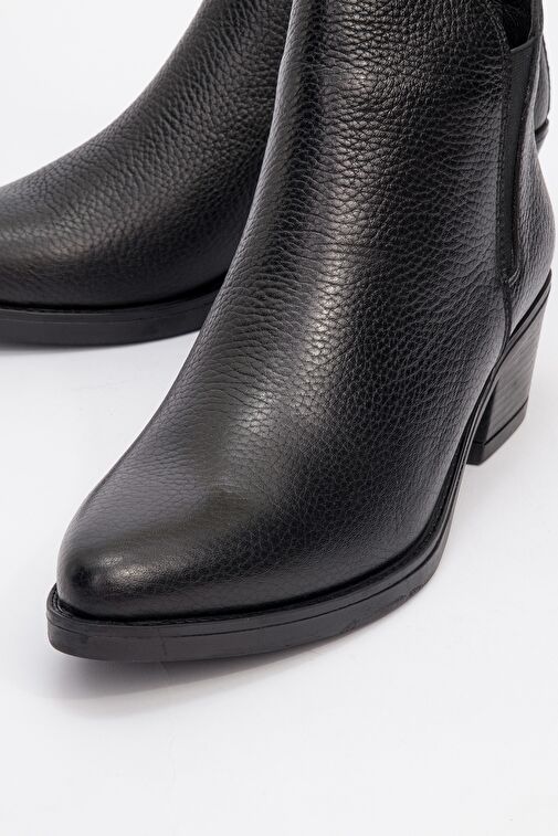 DOVENA Siyah Floter Hakiki Deri Lastikli Kadın Topuklu Bot - Görsel 4