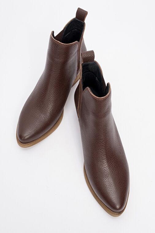 DOVENA Kahve Floter Hakiki Deri Lastikli Kadın Topuklu Bot - Görsel 3