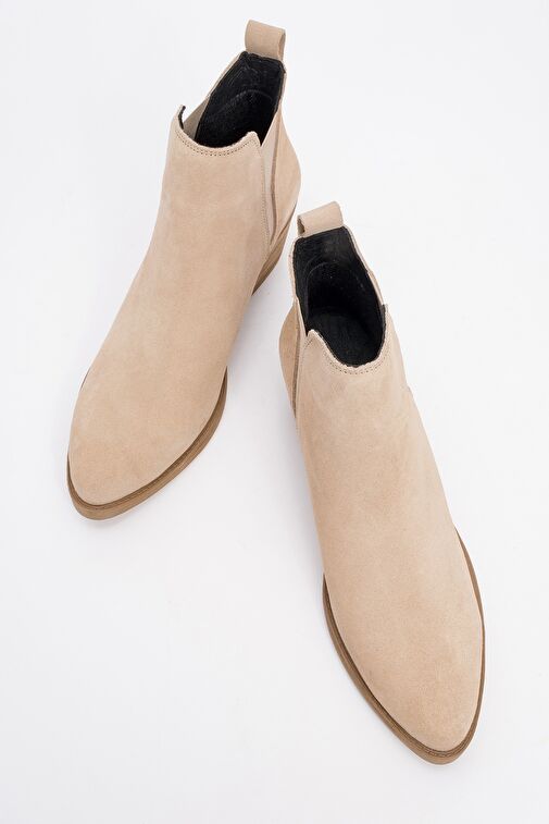 DOVENA Bej Süet Hakiki Deri Lastikli Kadın Topuklu Bot - Görsel 3
