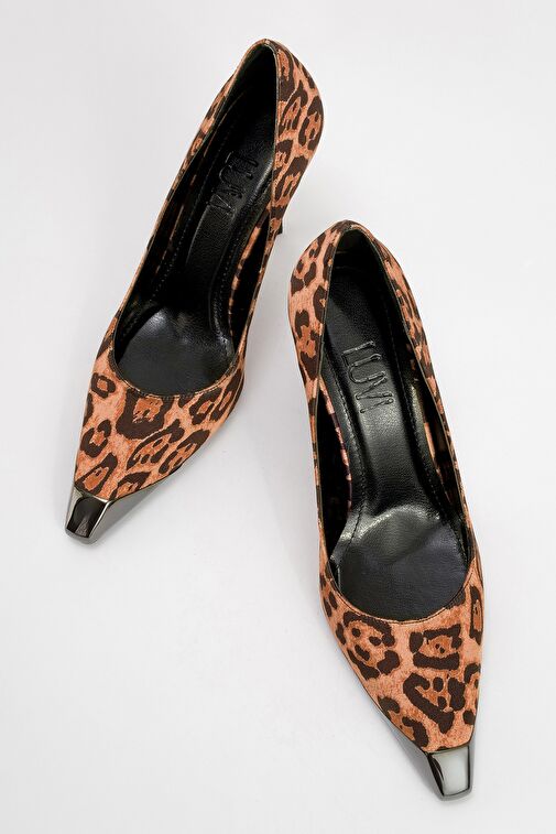 BRELO Siyah Sarı Desenli Kadın Yüksek Topuklu Ayakkabı - Görsel 3