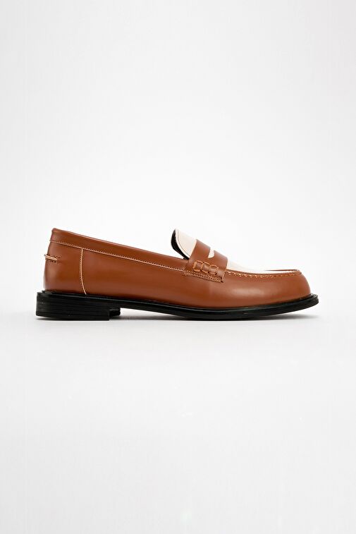 Luvi Shoes Taba-Krem Kadın Loafer 222-24024 - Görsel 5