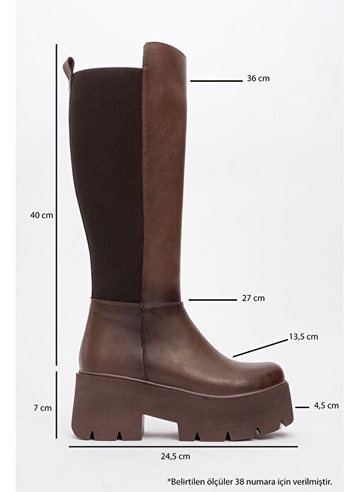 SOLO Kahve Cilt Lastikli Kadın Platform Topuklu Çizme - Görsel 5
