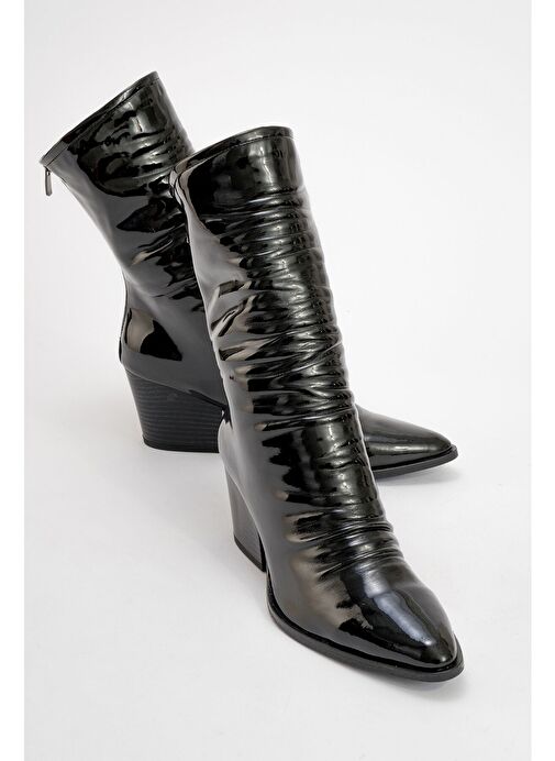 LAVAL Siyah Rugan Arkadan Fermuarlı Kadın Kalın Topuklu Bot - Görsel 2