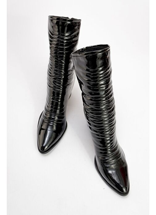 LAVAL Siyah Rugan Arkadan Fermuarlı Kadın Kalın Topuklu Bot - Görsel 3