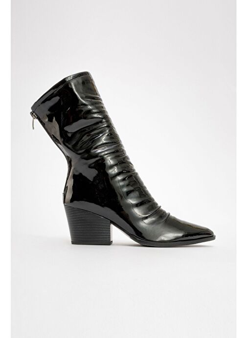 LAVAL Siyah Rugan Arkadan Fermuarlı Kadın Kalın Topuklu Bot - Görsel 5