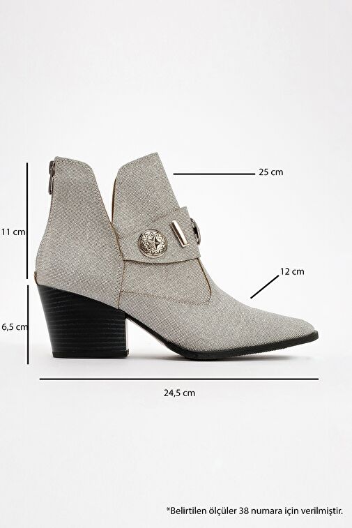 KENDA Gümüş Simli Arkadan Fermuarlı Tokalı Kadın Kalın Topuklu Bot - Görsel 5