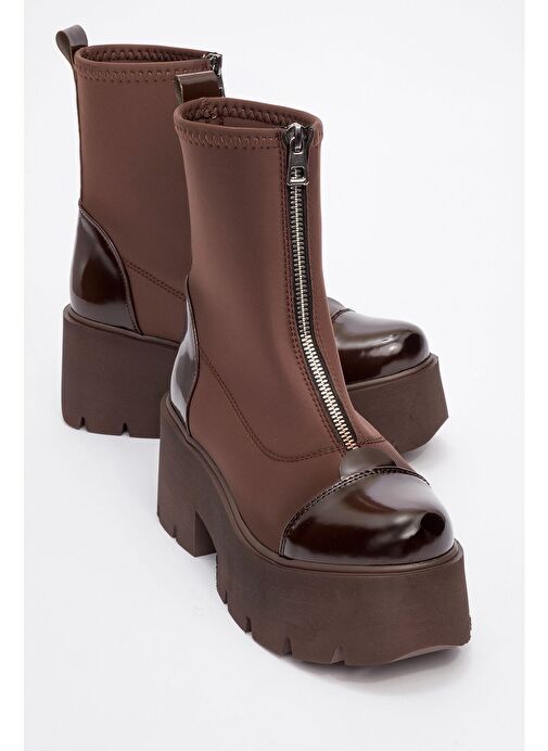 BRAY Kahve Rugan Scuba Kalın Taban Kadın Bot - Görsel 2