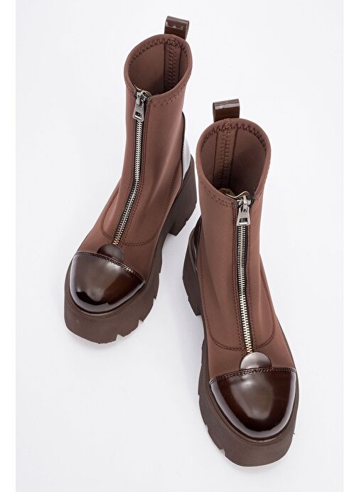 BRAY Kahve Rugan Scuba Kalın Taban Kadın Bot - Görsel 3