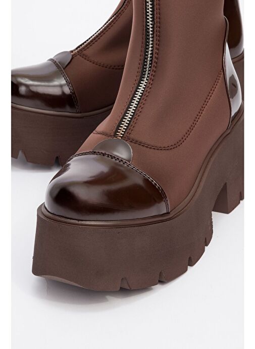 BRAY Kahve Rugan Scuba Kalın Taban Kadın Bot - Görsel 4