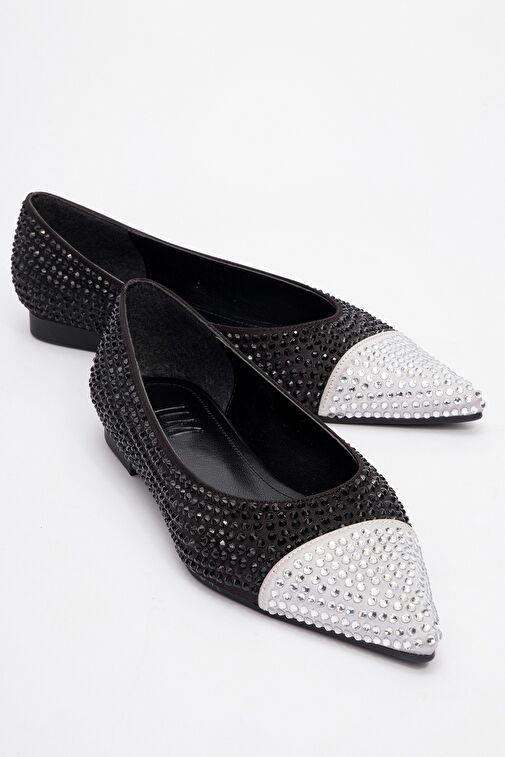 MONTERİA Siyah Gümüş Taşlı Kadın Babet Ayakkabı - Görsel 2