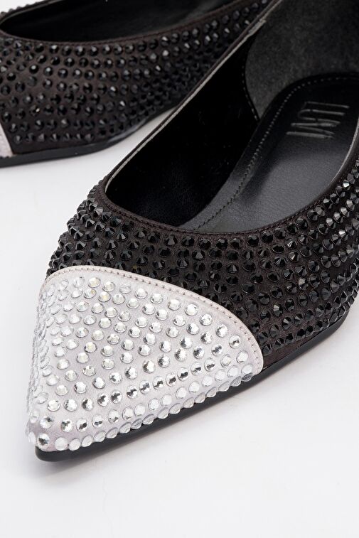 MONTERİA Siyah Gümüş Taşlı Kadın Babet Ayakkabı - Görsel 4