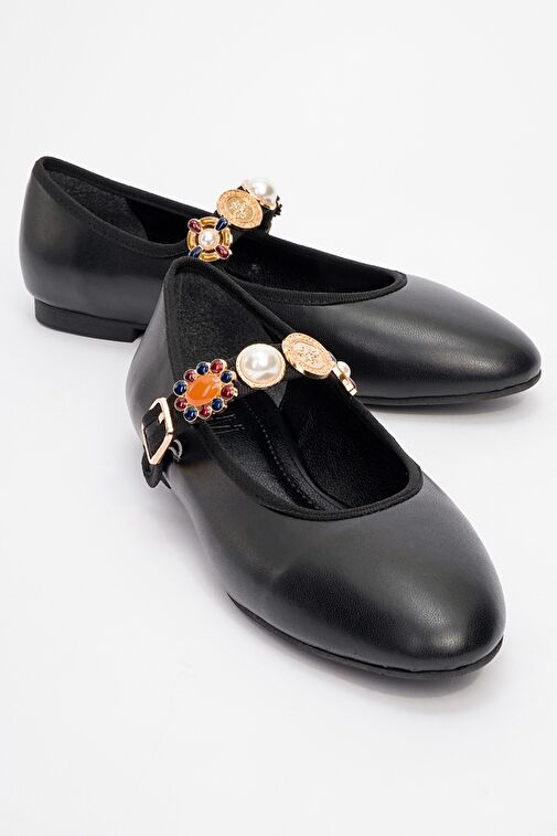 LAURAS Siyah Cilt Aksesuarlı Kadın Babet Ayakkabı - Görsel 2