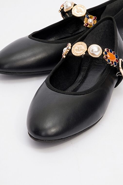 LAURAS Siyah Cilt Aksesuarlı Kadın Babet Ayakkabı - Görsel 4