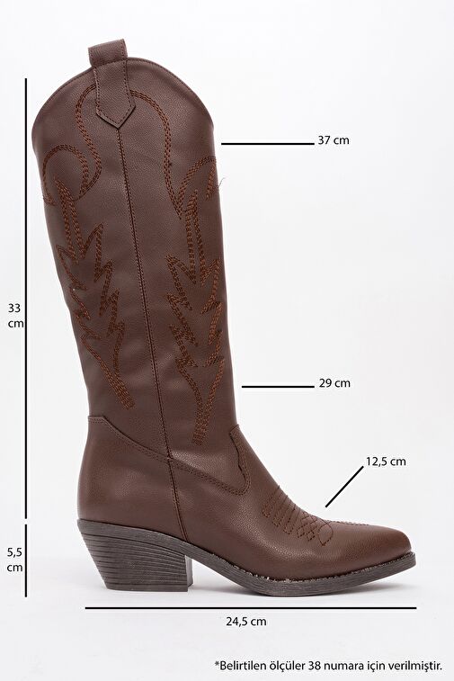 LİANA Kahve Cilt Kadın Kalın Topuklu Western Çizme - Görsel 5