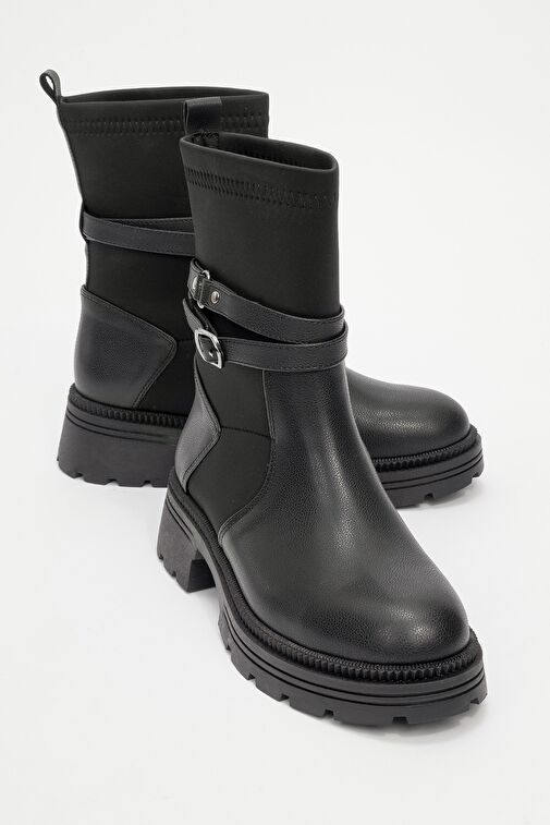 ELENA Siyah Cilt Scuba Kemerli Kadın Düz Bot - Görsel 2