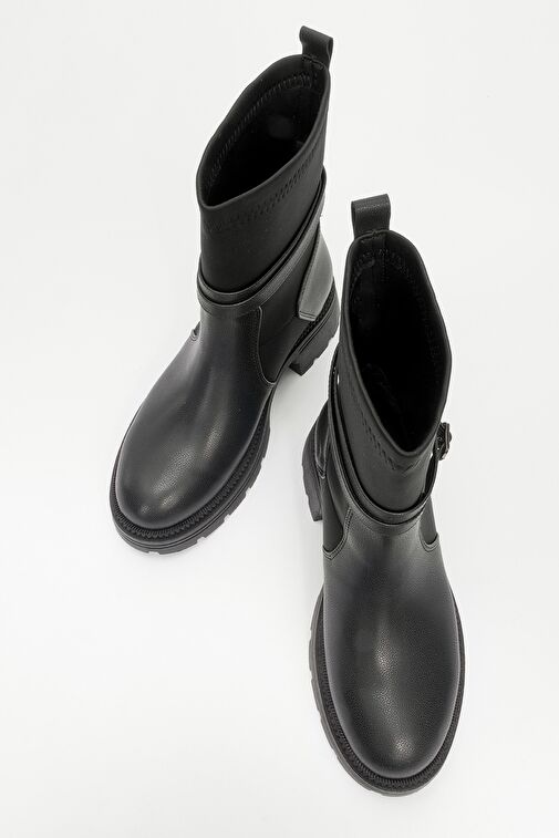 ELENA Siyah Cilt Scuba Kemerli Kadın Düz Bot - Görsel 3