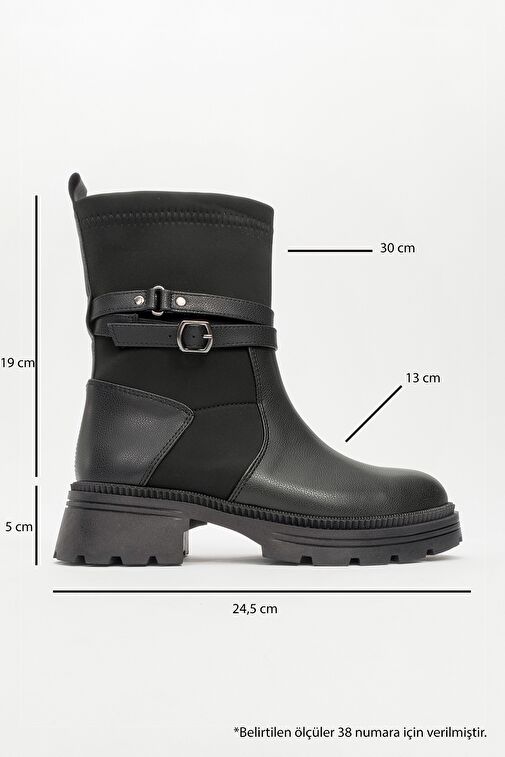 ELENA Siyah Cilt Scuba Kemerli Kadın Düz Bot - Görsel 5