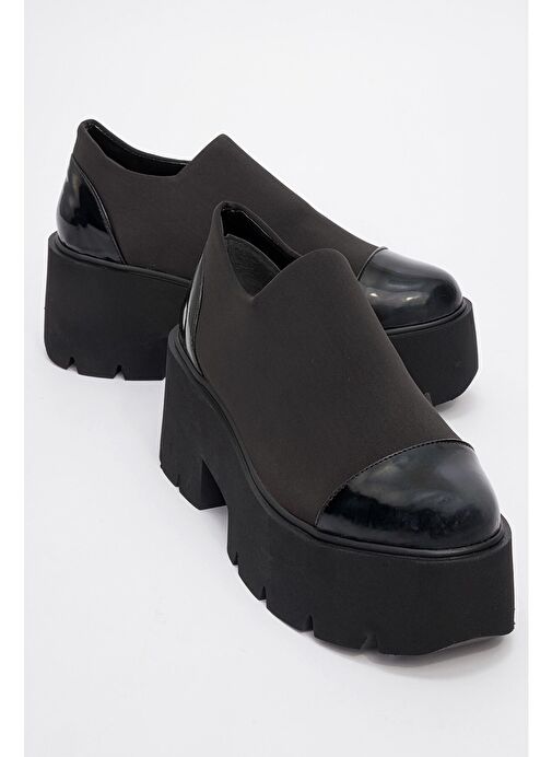 GRENA Siyah Rugan Scuba Kadın Kalın Tabanlı Günlük Ayakkabı - Görsel 2