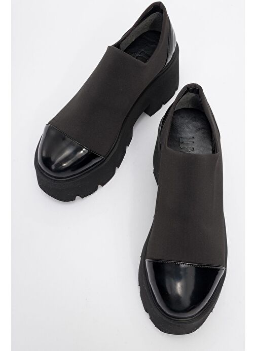 GRENA Siyah Rugan Scuba Kadın Kalın Tabanlı Günlük Ayakkabı - Görsel 3