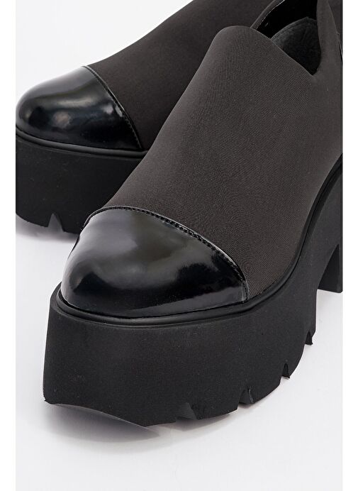 GRENA Siyah Rugan Scuba Kadın Kalın Tabanlı Günlük Ayakkabı - Görsel 4