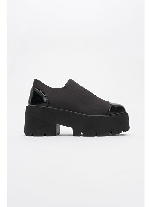 GRENA Siyah Rugan Scuba Kadın Kalın Tabanlı Günlük Ayakkabı - Görsel 5