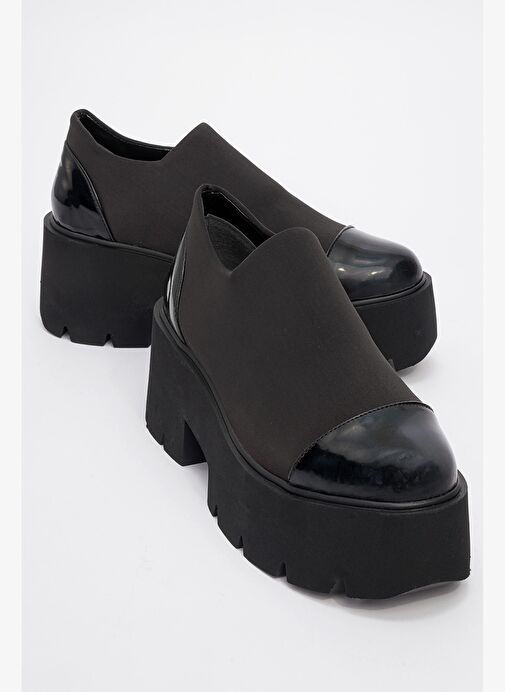 GRENA Siyah Rugan Scuba Kadın Kalın Tabanlı Günlük Ayakkabı - Görsel 2