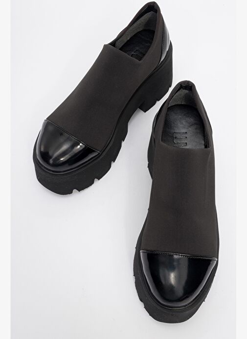 GRENA Siyah Rugan Scuba Kadın Kalın Tabanlı Günlük Ayakkabı - Görsel 3