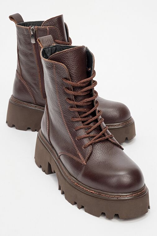 LORETA Kahve Hakiki Deri Kadın Postal Bot - Görsel 2