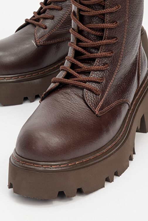 LORETA Kahve Hakiki Deri Kadın Postal Bot - Görsel 3