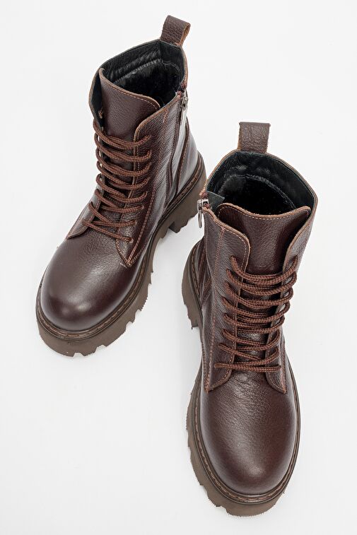 LORETA Kahve Hakiki Deri Kadın Postal Bot - Görsel 4