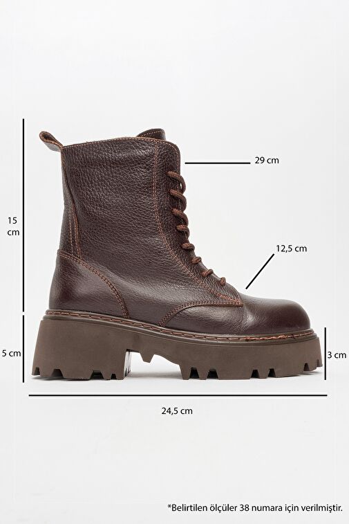 LORETA Kahve Hakiki Deri Kadın Postal Bot - Görsel 5