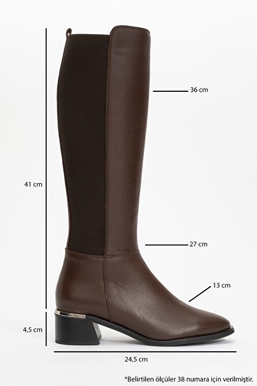ROCHOS Kahve Cilt Streç Detaylı Hakiki Deri Kadın Çizme - Görsel 5