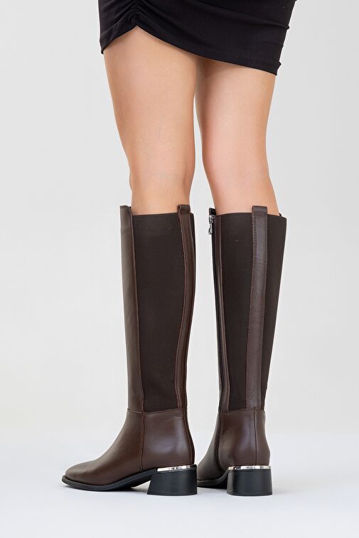 ROCHOS Kahve Cilt Streç Detaylı Hakiki Deri Kadın Çizme - Görsel 8