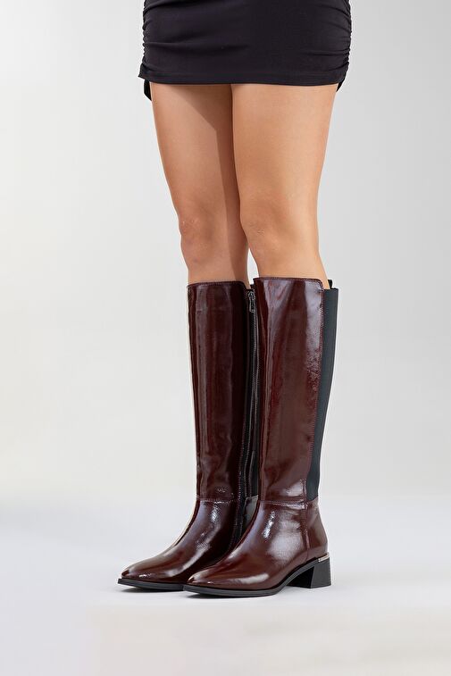 Luvi Shoes Luvi Shoes ROCHOS Bordo Rugan Streç Detaylı Hakiki Deri Kadın Çizme Bot | Boyner Bordo Rugan - 9. görsel