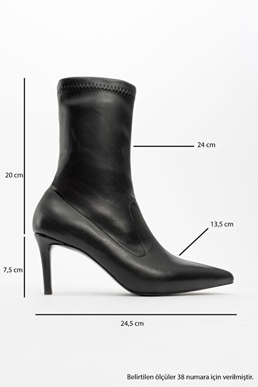 THALİN Siyah Cilt Sivri Burun Yandan Fermuarlı Kadın İnce Topuklu Bot - Görsel 5