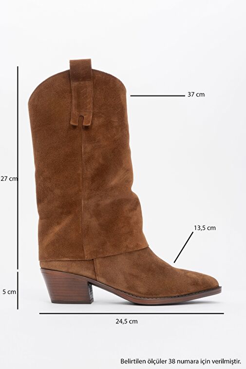 SOJO Taba Süet Hakiki Deri Kalın Topuklu Kısa Çizme - Görsel 5