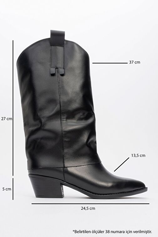 SOJO Siyah Cilt Hakiki Deri Kalın Topuklu Kısa Çizme - Görsel 5