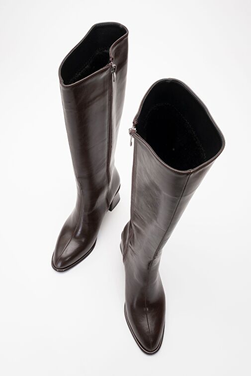 PARADİS Kahverengi Cilt Kadın Kalın Topuklu Çizme - Görsel 3