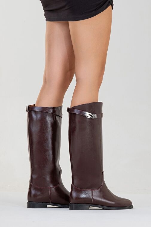 YOKO Bordo Cilt Kemerli Kadın Binici Çizme - Görsel 6