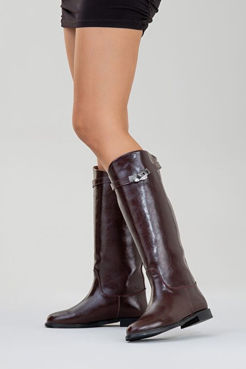 YOKO Bordo Cilt Kemerli Kadın Binici Çizme - Görsel 7